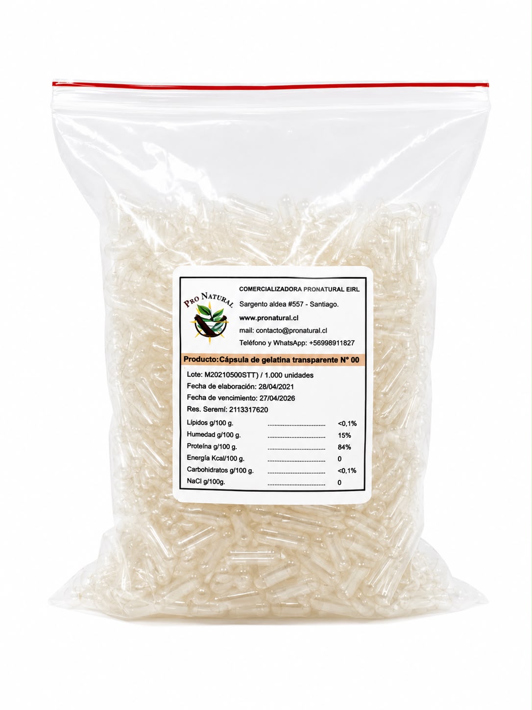 1.000 CÁPSULAS GELATINA N°00 TRANSPARENTES